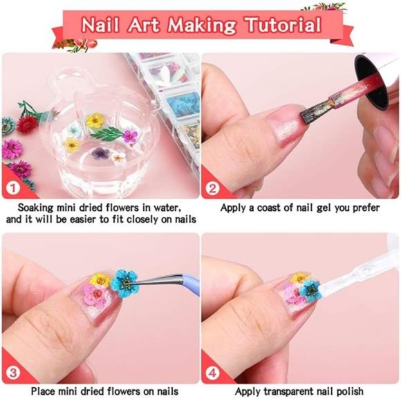 6 Boxes Dried Flowers for Nail Art, Audab 190 Pcs Nail Dried Flowers Mini Resin - Picture 5 of 7